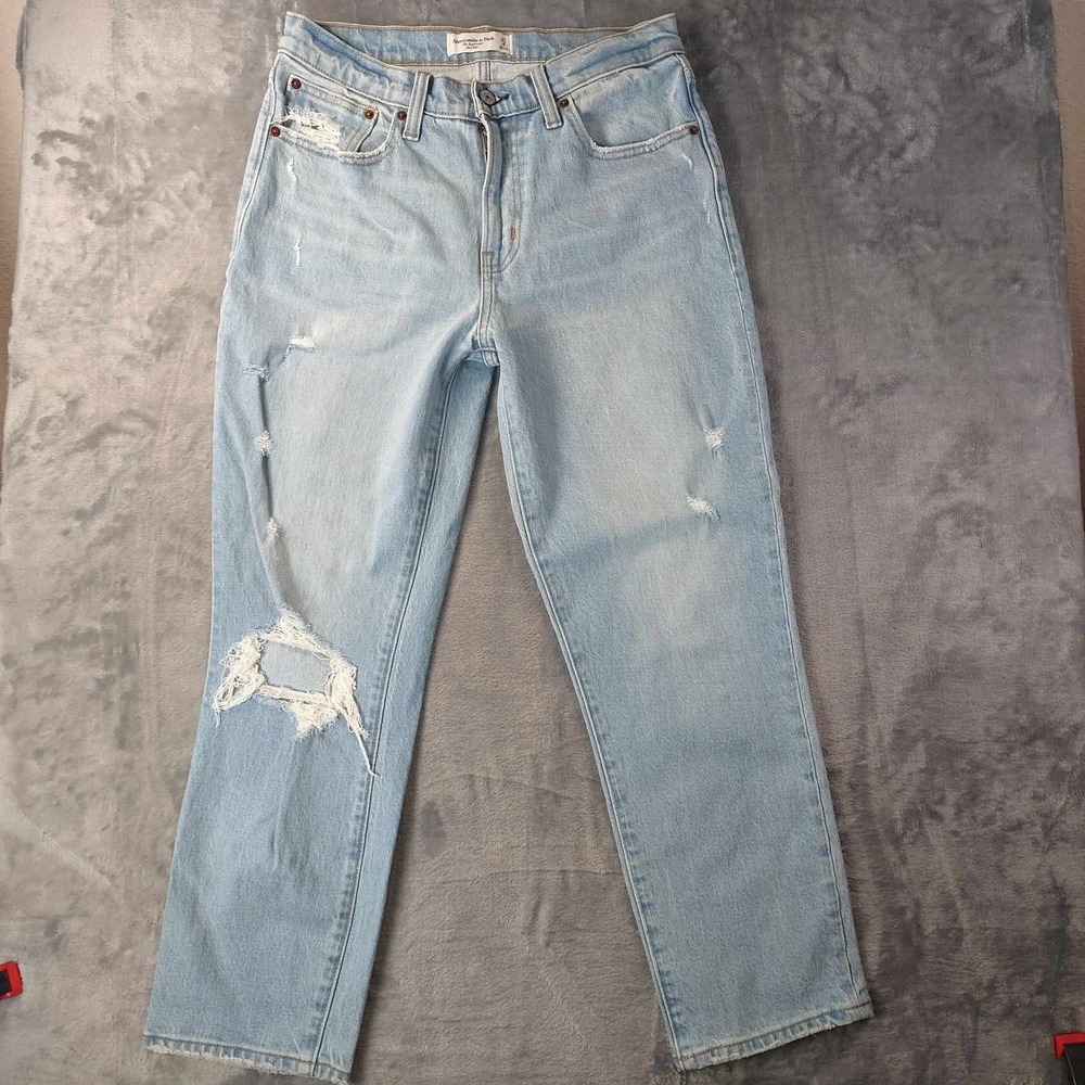 Abercrombie & Fitch The Boyfriend Mid Rise Distressed Jeans Light Wash 27 4R